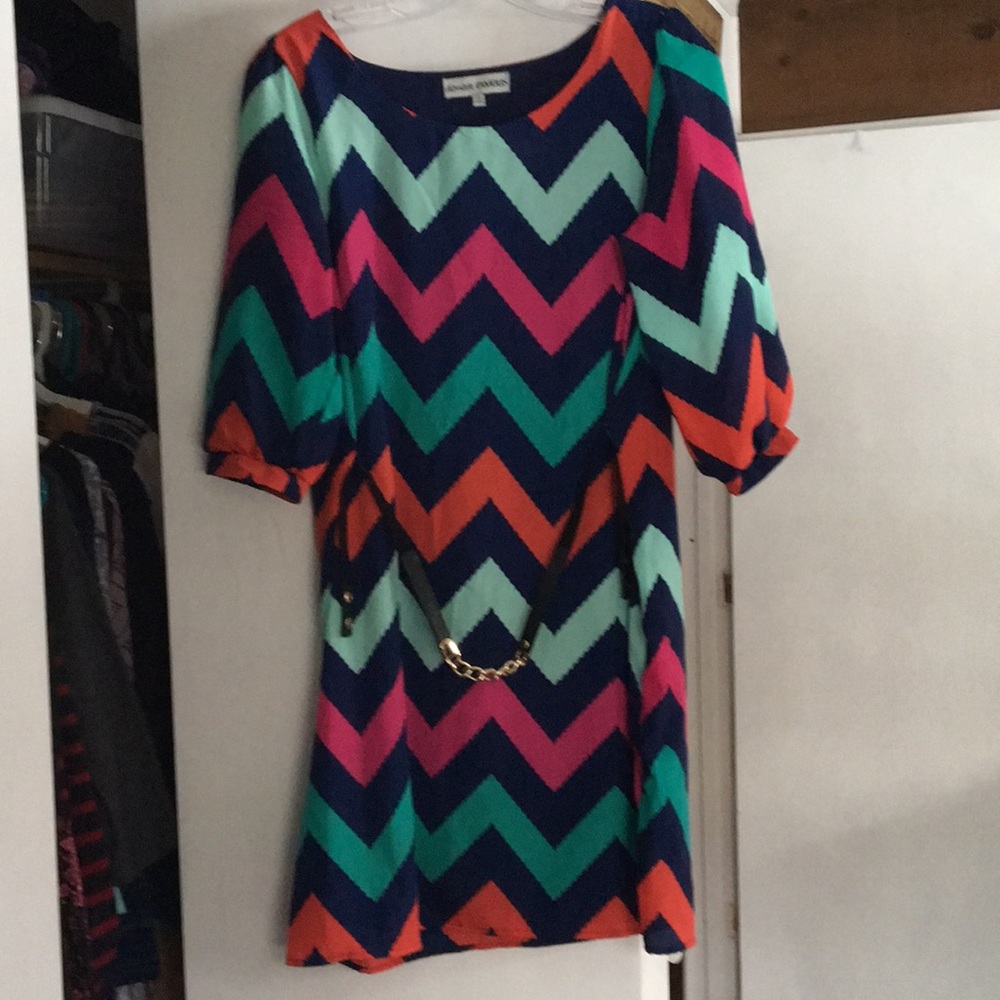 Blue and multi chevron light weight dress
